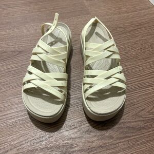 Women's Cream Strappy Croc Sandals